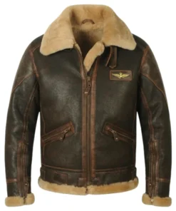 Aurelius Men’s Leather Aviator Jacket with Wool Collar