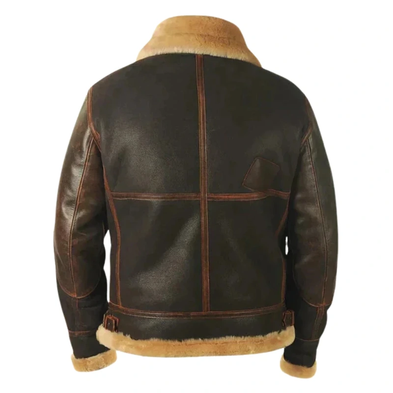 Aurelius Men’s Leather Aviator Jacket with Wool Collar - Image 3