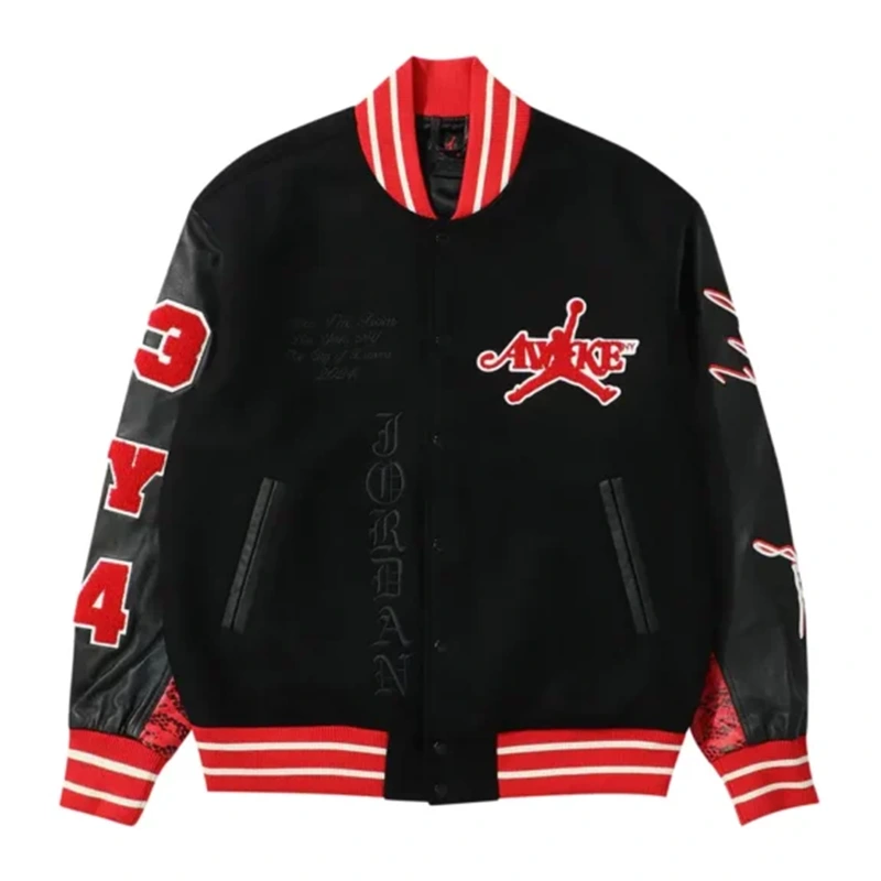 Awake NY x Jordan Letterman Black & Red Jacket - Image 2