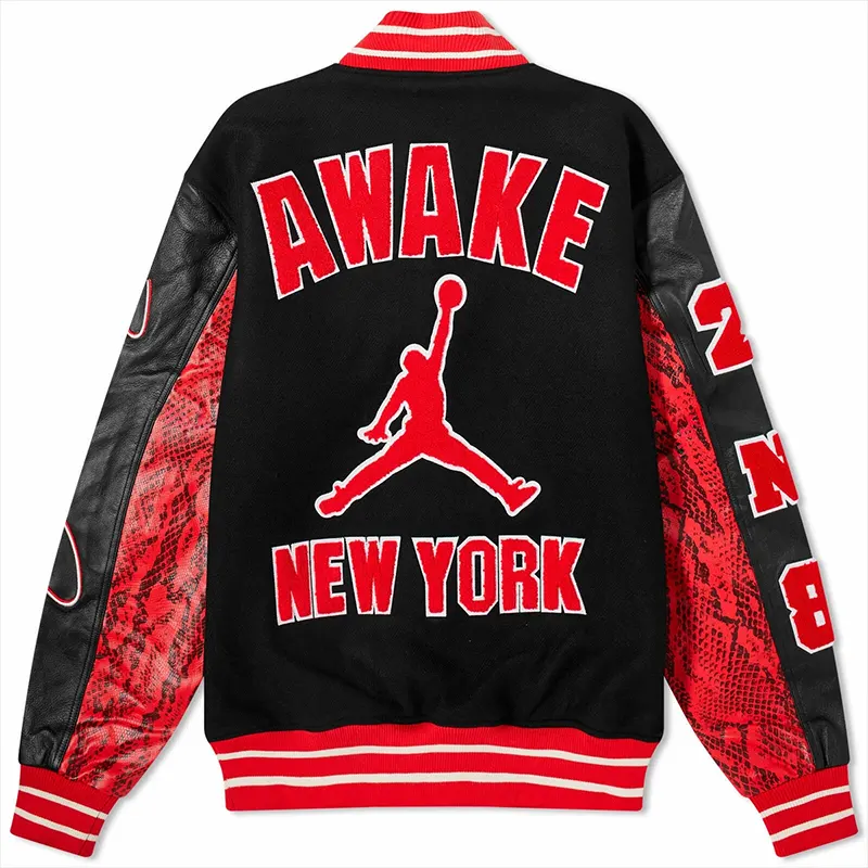 Awake NY x Jordan Letterman Black & Red Jacket - Image 2