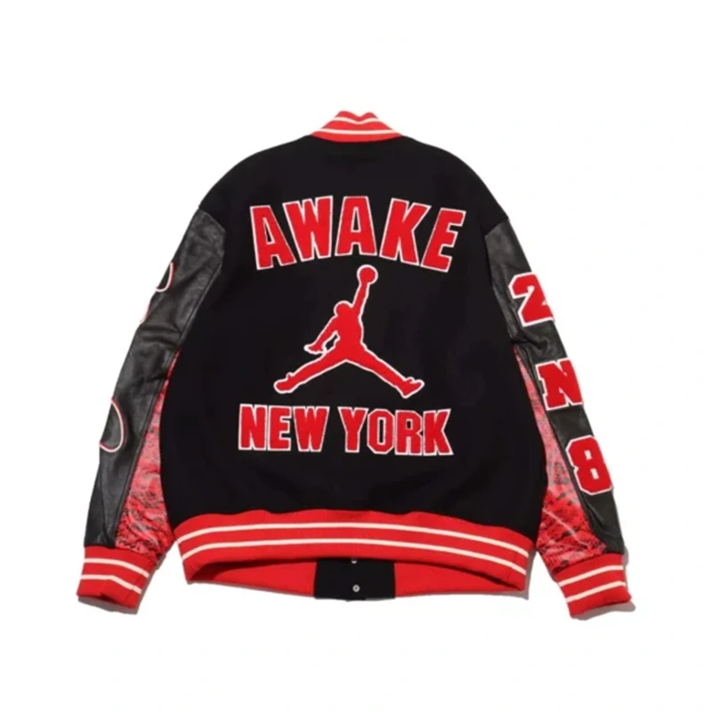 Awake NY x Jordan Letterman Black & Red Jacket - Image 3