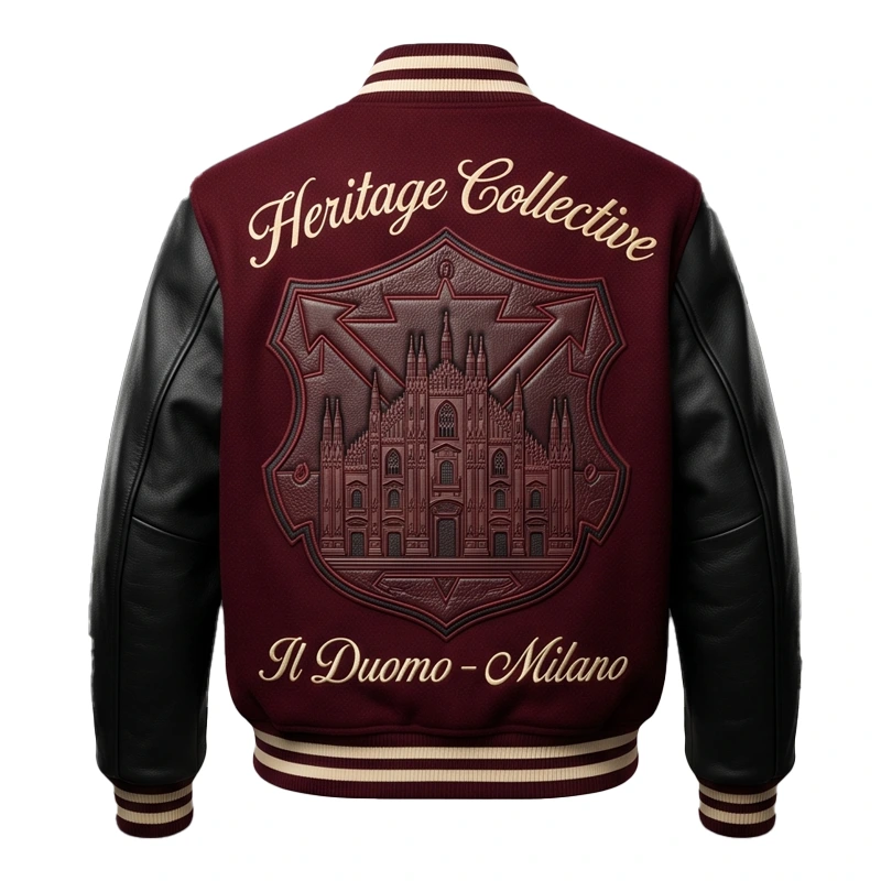 Milano Heritage Burgundy Leather Sleeve Varsity Jacket - Image 3