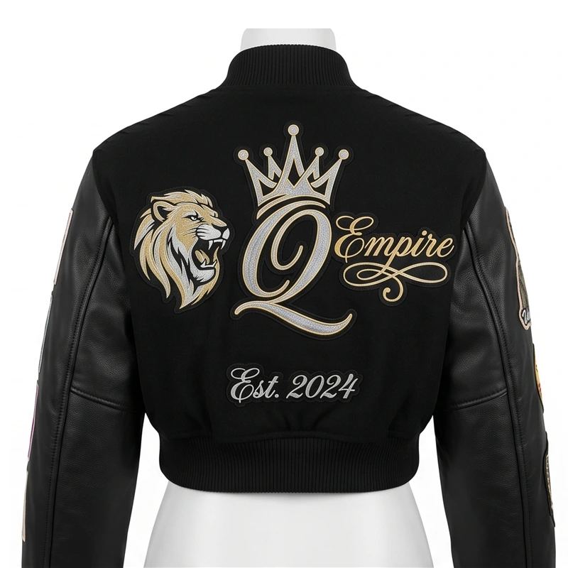Women’s Global Impact Icon Cropped Varsity Leather Jacket - Image 3