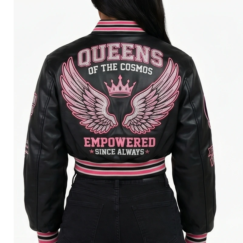 Women’s Lunar Athletic Club Cropped Leather Varsity Jacket - Image 3