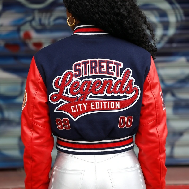 Women’s Crimson G Crest Cropped Varsity Leather Jacket - Image 3