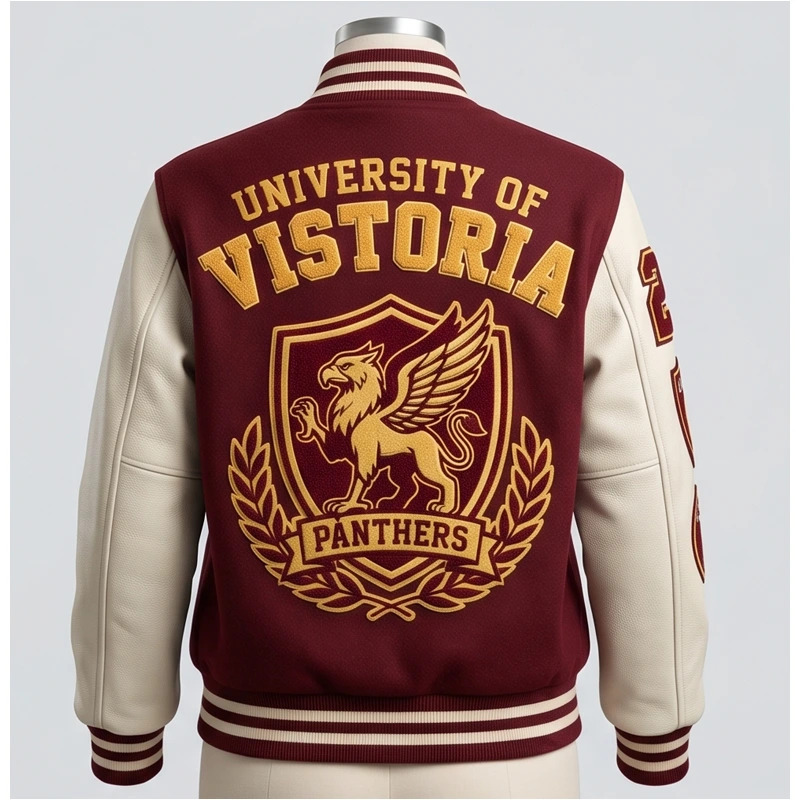 Women’s Vistoria University Burgundy Leather Varsity Jacket - Image 3
