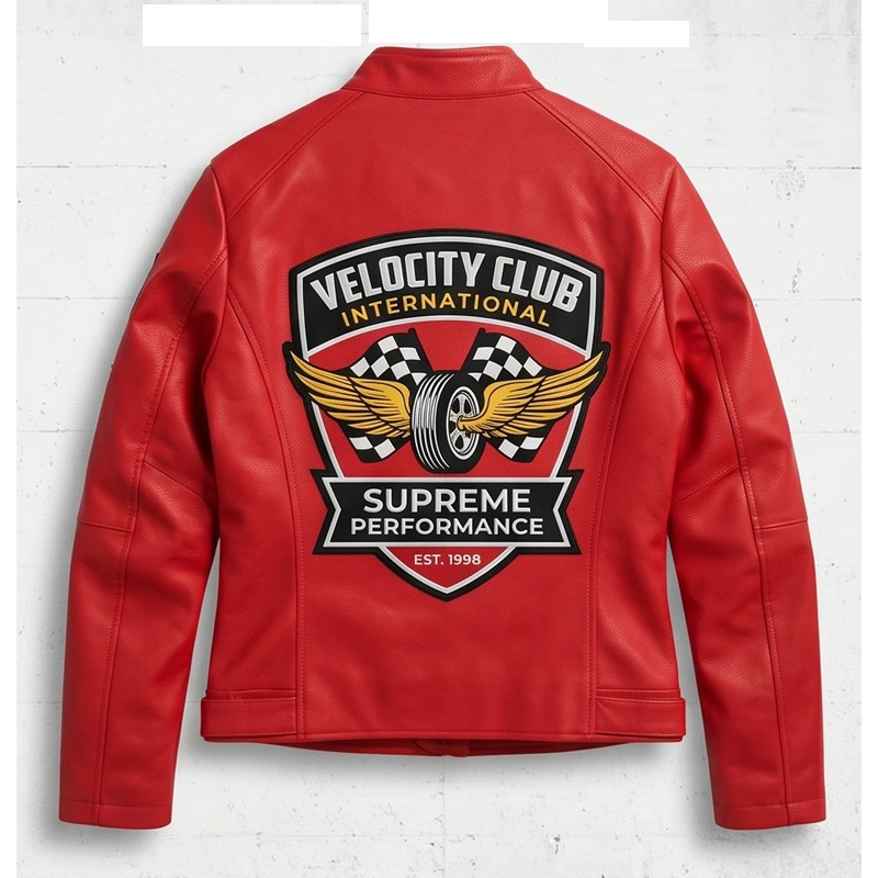 Women’s Velocity Club #64 Red Racing Leather Jacket - Image 3