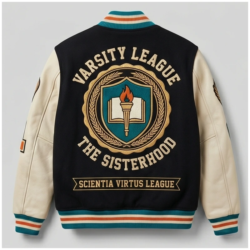 Women’s League Varsity Champions Embroidered Leather Jacket - Image 3