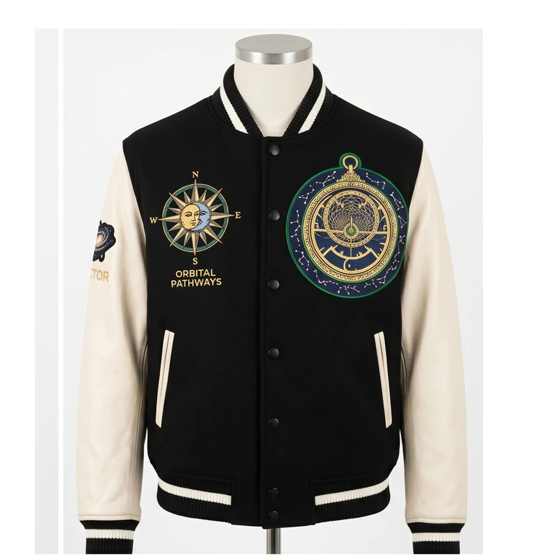 Orbital Pathways Astronomical Leather Varsity Jacket - Image 2