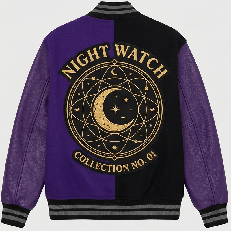 Women’s Nocturnal Collective Purple Leather Varsity Jacket - Image 3