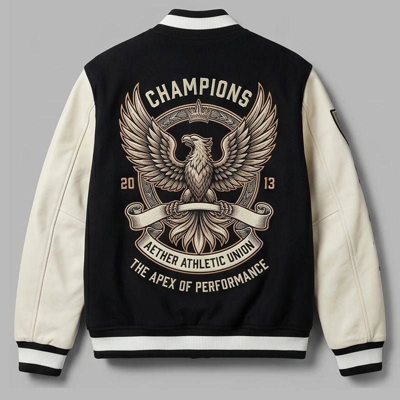 Aether Athletic Union Black & Cream Leather Varsity Jacket - Image 3