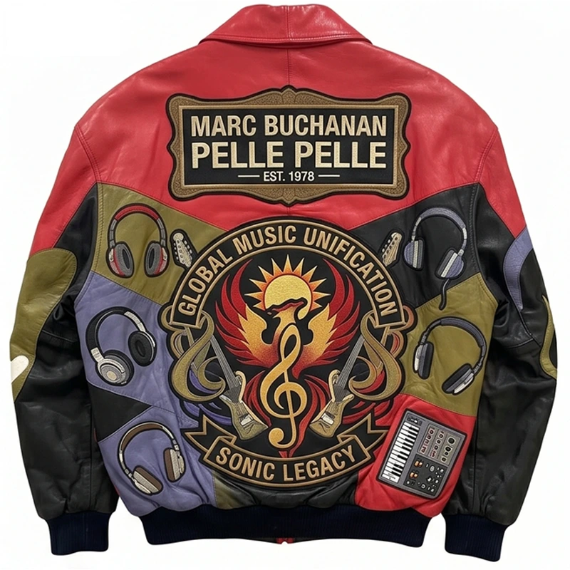 Urban Kingdom Soul Groove Music Leather Bomber Jacket - Image 3