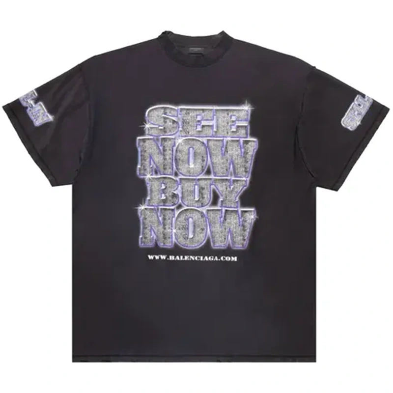 Balenciaga Letter Print Distressed Oversized T-Shirt