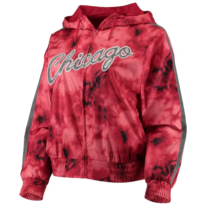 Chicago Bulls Mitchell & Ness Womens Galaxy Sublimated Windbreaker Hoodie - Image 2