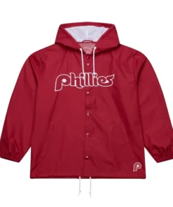 Coaches Philadelphia Phillies Red Windbreaker Hooded Jacket