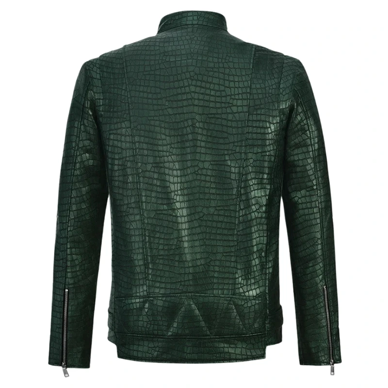 Enigmatic Croc Metallic Green Leather Jacket - Image 2