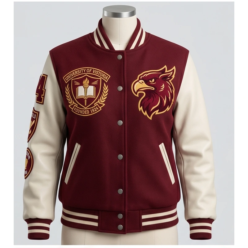 Women’s Vistoria University Burgundy Leather Varsity Jacket - Image 2