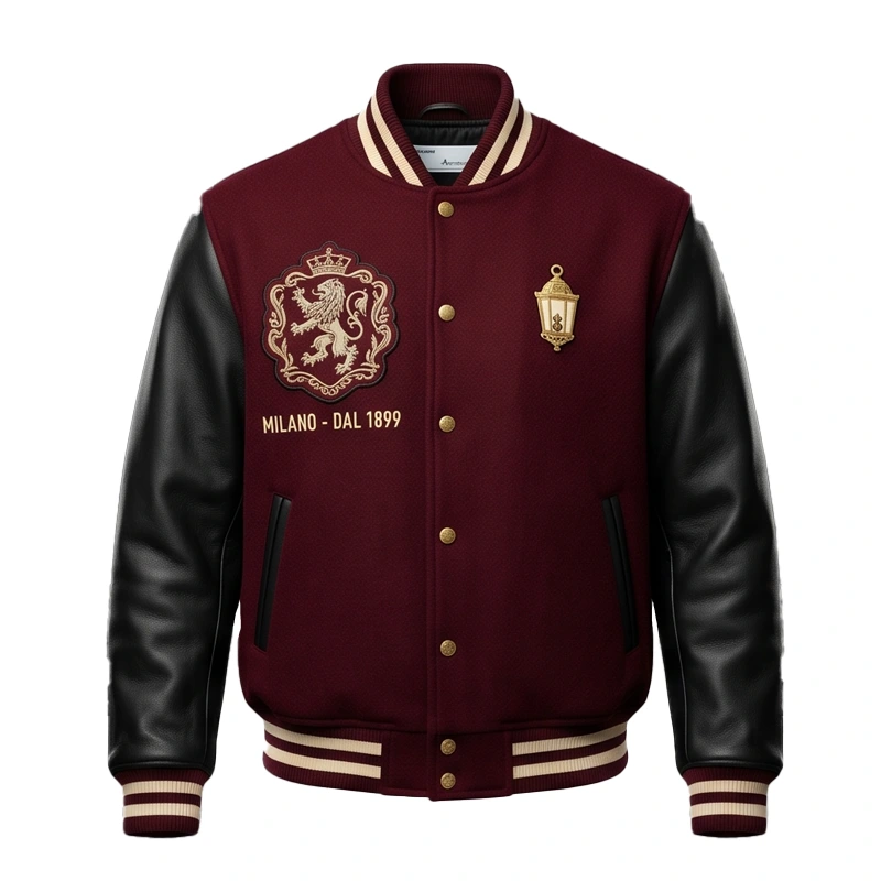 Milano Heritage Burgundy Leather Sleeve Varsity Jacket - Image 2