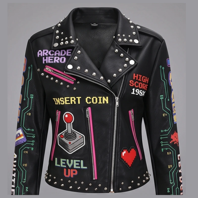 Women’s Arcade Hero Studded Leather Moto Jacket - Image 2