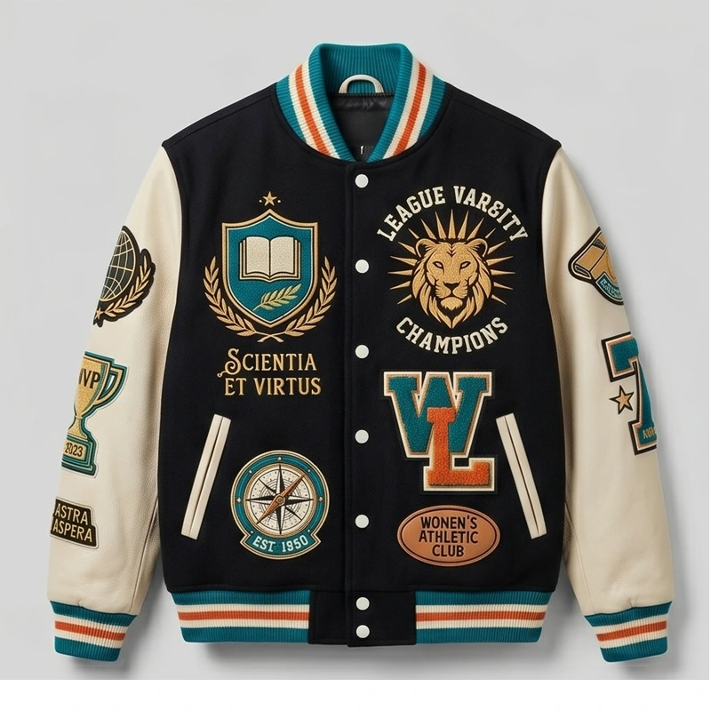 Women’s League Varsity Champions Embroidered Leather Jacket - Image 2