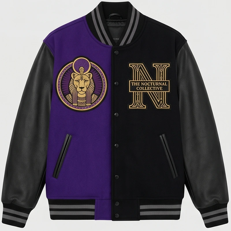 Women’s Nocturnal Collective Purple Leather Varsity Jacket - Image 2