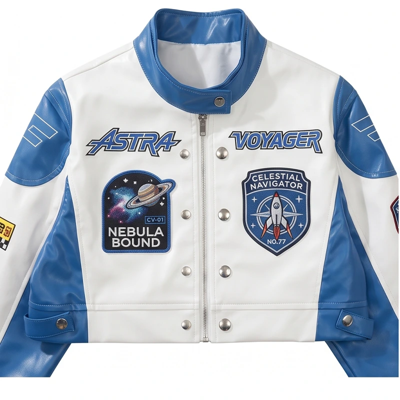 Women’s Astra Voyager Celestial Cropped Leather Jacket - Image 2