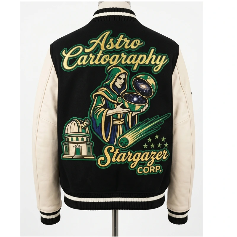 Orbital Pathways Astronomical Leather Varsity Jacket - Image 3