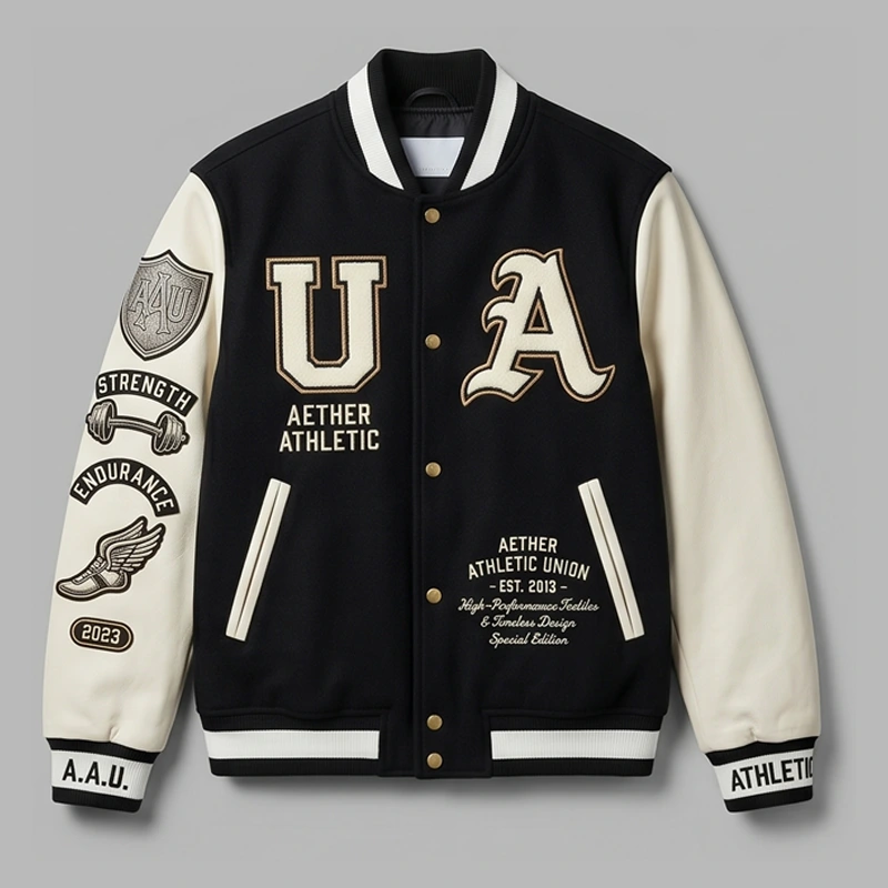 Aether Athletic Union Black & Cream Leather Varsity Jacket - Image 2