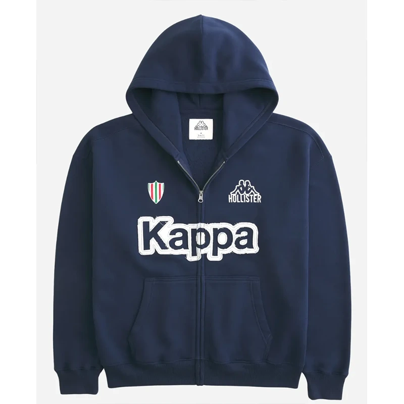 Hollister x Kappa Boxy Graphic Logo Zip-Up Hoodie