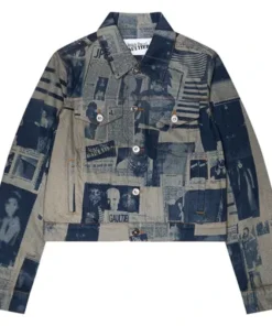 Jean Paul Gaultier Fitted Newspaper Print Denim Jacket
