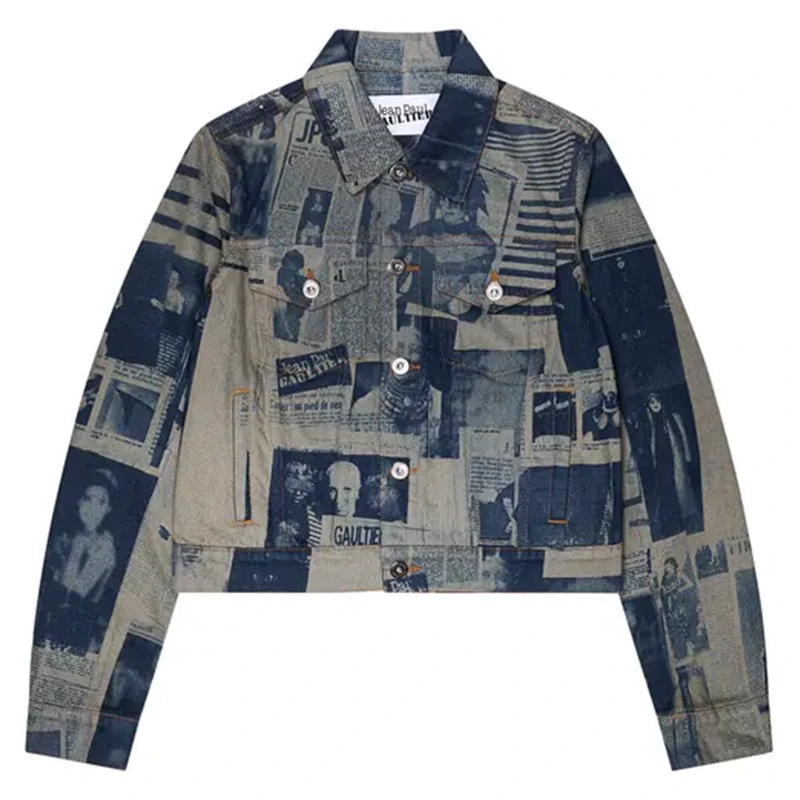 Jean Paul Gaultier Fitted Newspaper Print Denim Jacket