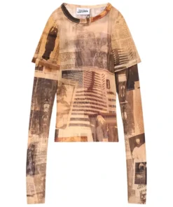 Jean Paul Gaultier Journal Print Mesh Double Sleeve Tee