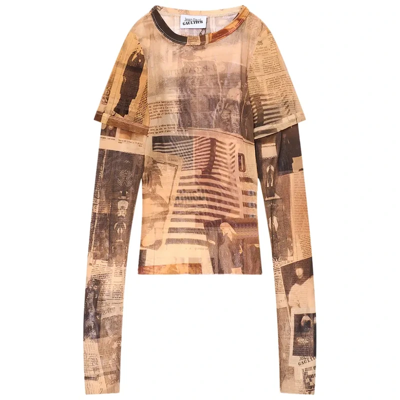 Jean Paul Gaultier Journal Print Mesh Double Sleeve Tee