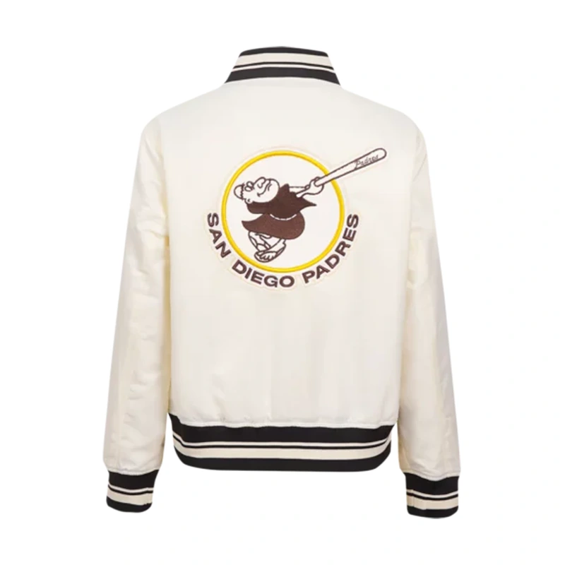MLB San Diego Padres White Retro Classic Women’s Rib Satin Jacket - Image 2