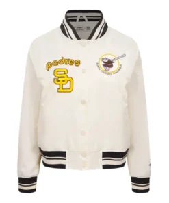 MLB San Diego Padres White Retro Classic Women’s Rib Satin Jacket
