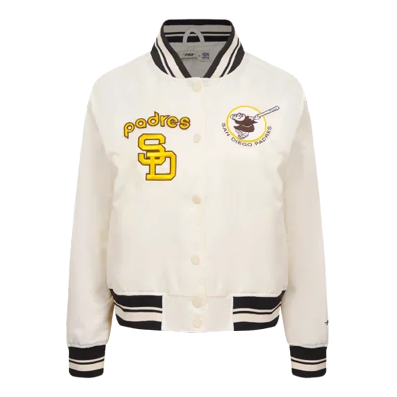 MLB San Diego Padres White Retro Classic Women’s Rib Satin Jacket