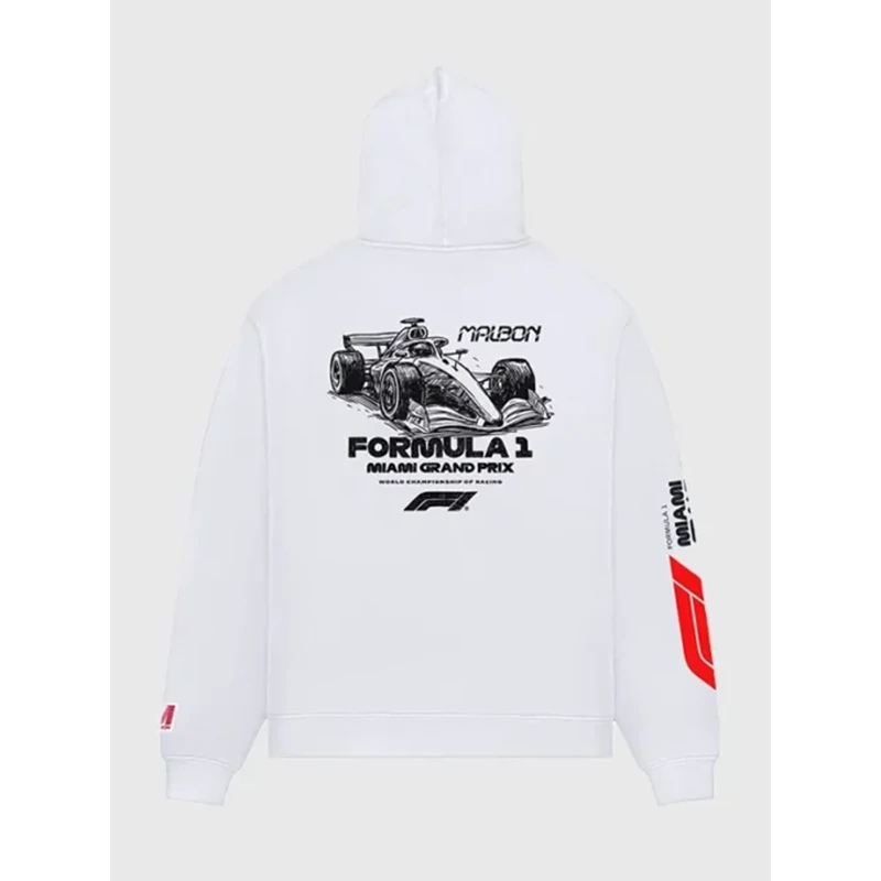 Malbon x F1 Fesque Pit Sketch White Hoodie - Image 2