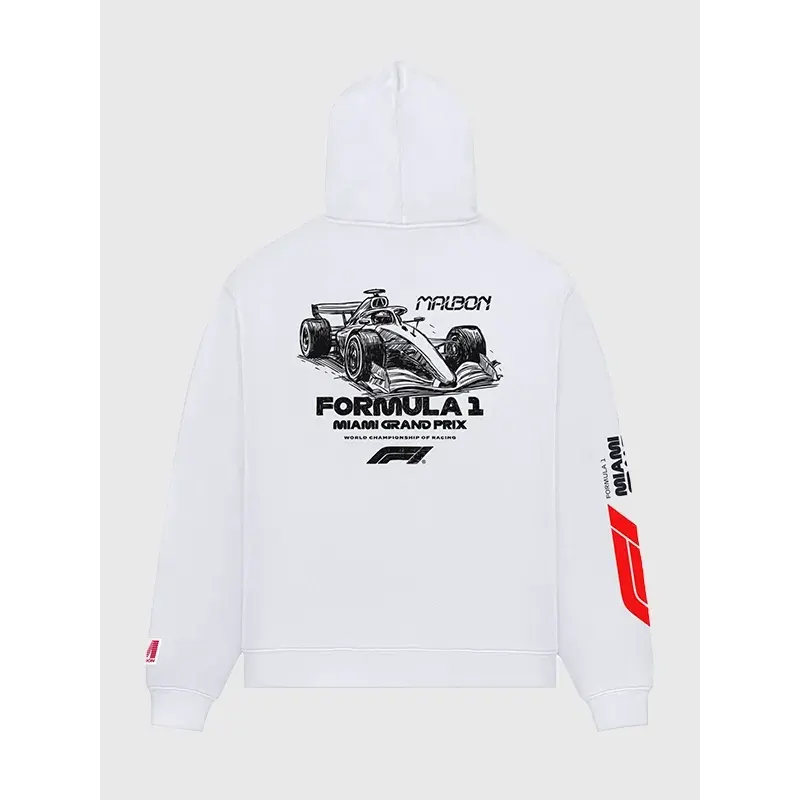 Malbon x F1 Fesque Pit Sketch White Hoodie - Image 2