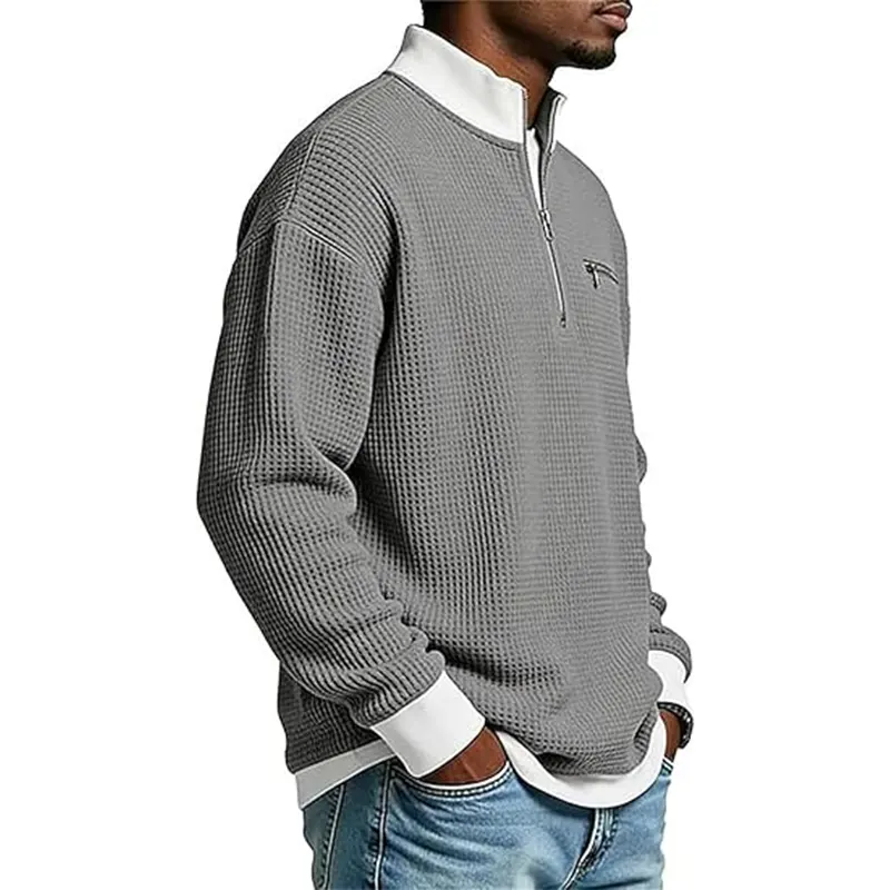 Mens Casual Fashion Up Collar Contrasting Zipper Sweatshirt - Image 2
