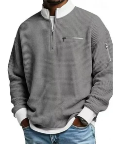 Mens Casual Fashion Up Collar Contrasting Zipper Sweatshirt