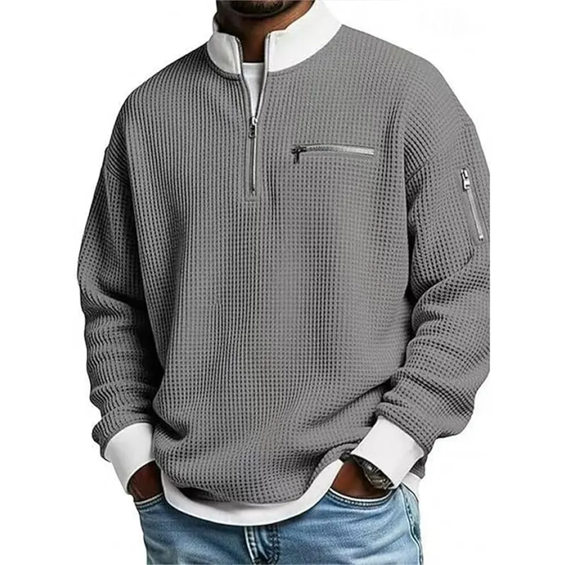 Mens Casual Fashion Up Collar Contrasting Zipper Sweatshirt