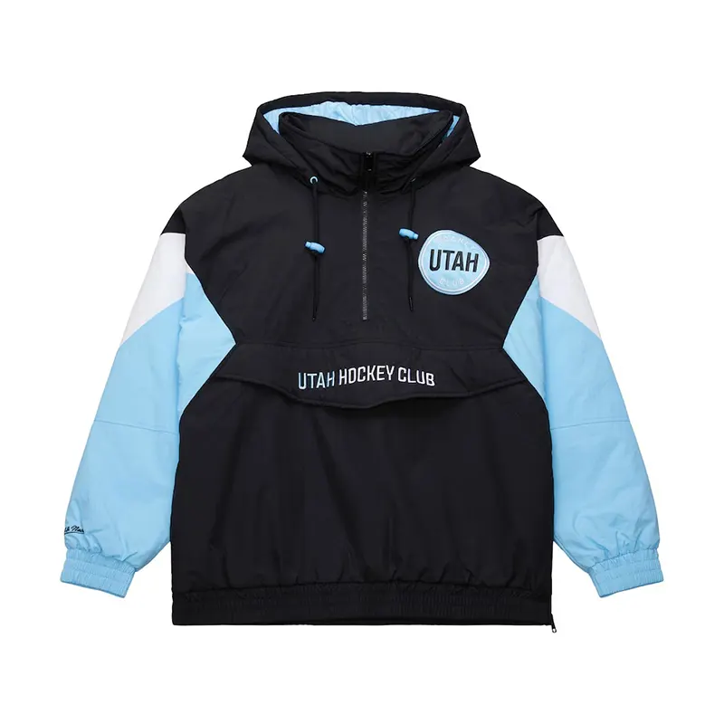 Mens Mitchell & Ness Black Utah Hockey Club Retro Anorak Half-Zip Jacket - Image 2