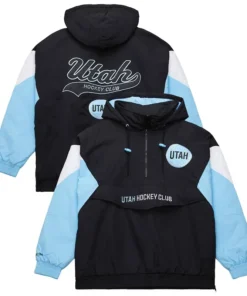 Mens Mitchell & Ness Black Utah Hockey Club Retro Anorak Half-Zip Jacket