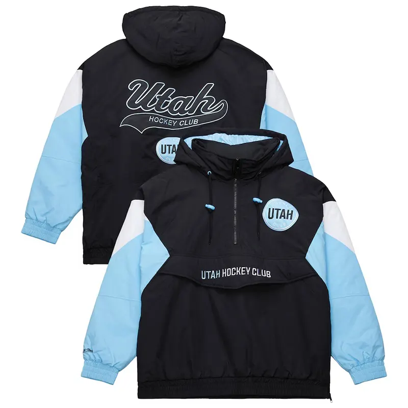 Mens Mitchell & Ness Black Utah Hockey Club Retro Anorak Half-Zip Jacket