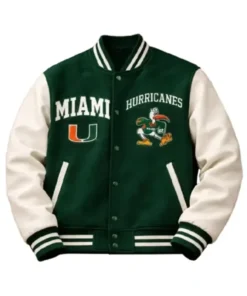 Miami Hurricanes Green and White Letterman Jacket