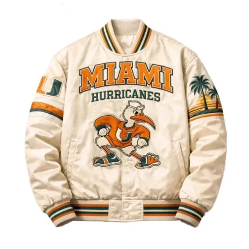 Miami Hurricanes White 90’s Applique Patches Jacket