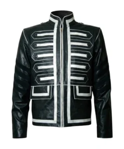 Military Men Black and White Leather Jacket