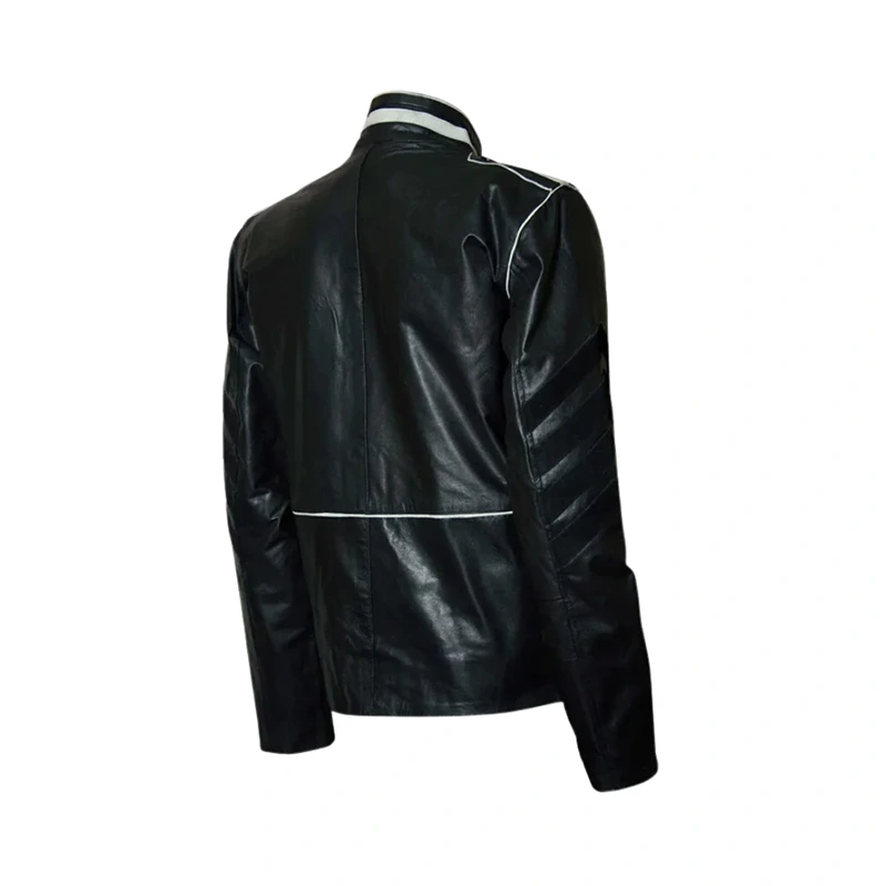 Military Men Black and White Leather Jacket - Image 3