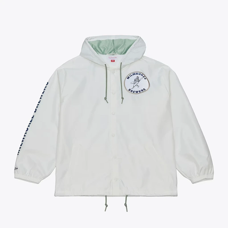 Milwaukee Brewers White Yacht Rock Coaches Full-Snap Hooded Windbreaker Jacket
