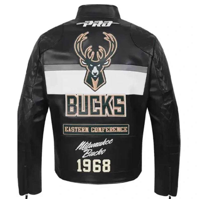 Milwaukee Bucks Moto Leather Jacket - Image 2